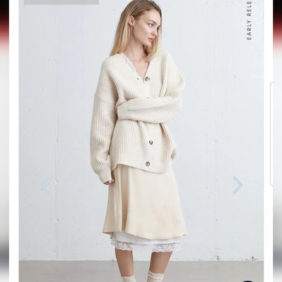 Oak + Fort Tan Chunky Knit Cardigan Oversized S-m NWT - Picture 5 of 13